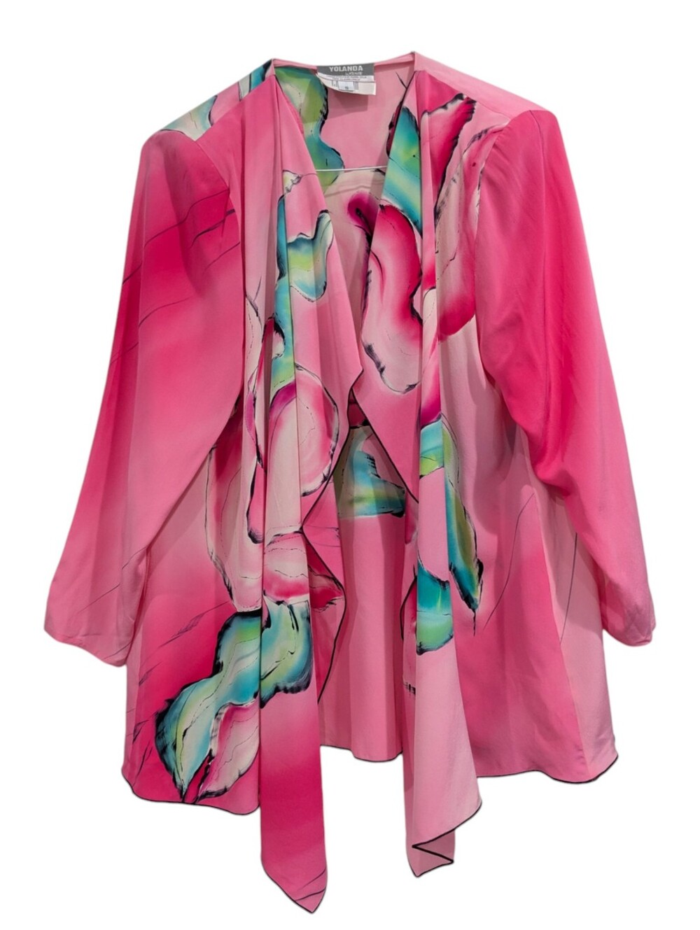 Vintage Yolanda Lorente Hand Painted Silk Draped Jacket Pink Floral 100% Silk S